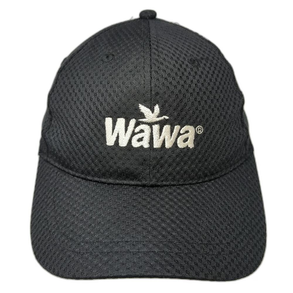 Wawa Baseball Cap Black One Size Logo Performance Mesh Strapback Curved Brim Hat